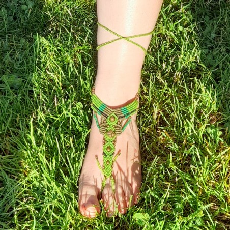 Tobillera Macramé Verde Cruzada Rombo