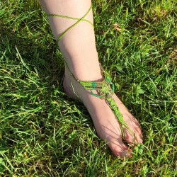 Tobillera Macramé Verde Cruzada Rombo