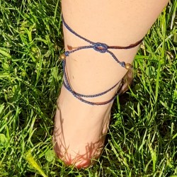 Tobillera Macramé Azul Cruzada Rombo