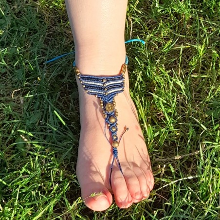 Tobillera Macramé Azul Círculo Ajustable
